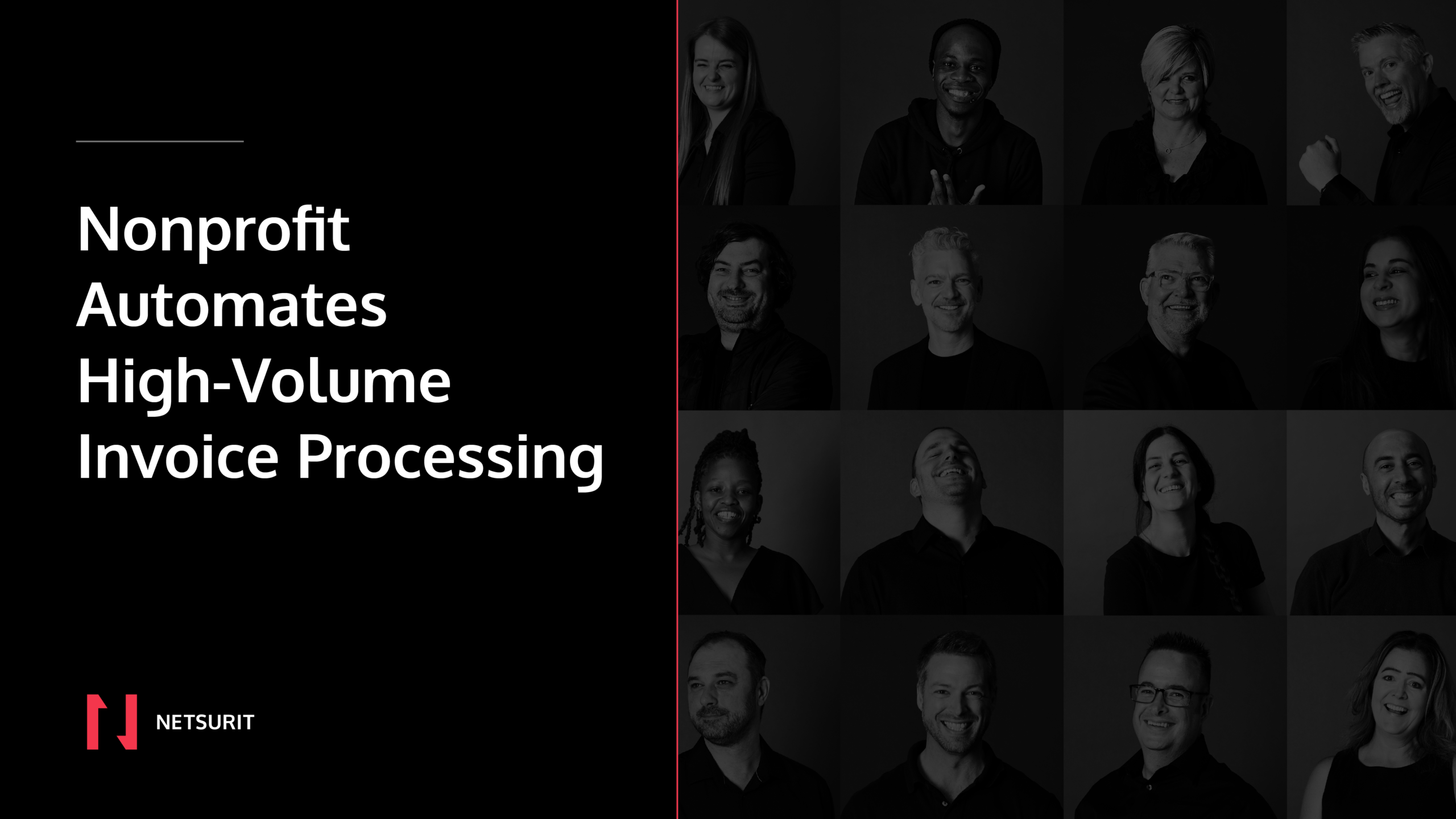 Grayscale collage of diverse team portraits.